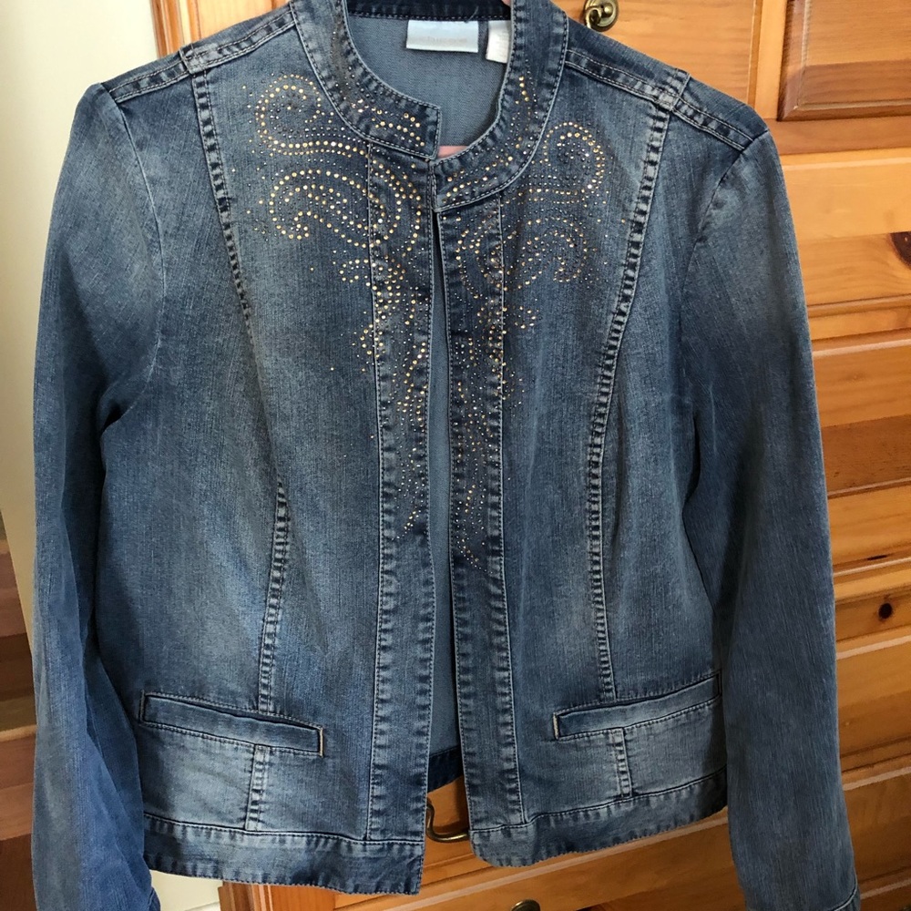 Chico's Blue Denim Jean Jacket with Gold Stud Embellishment